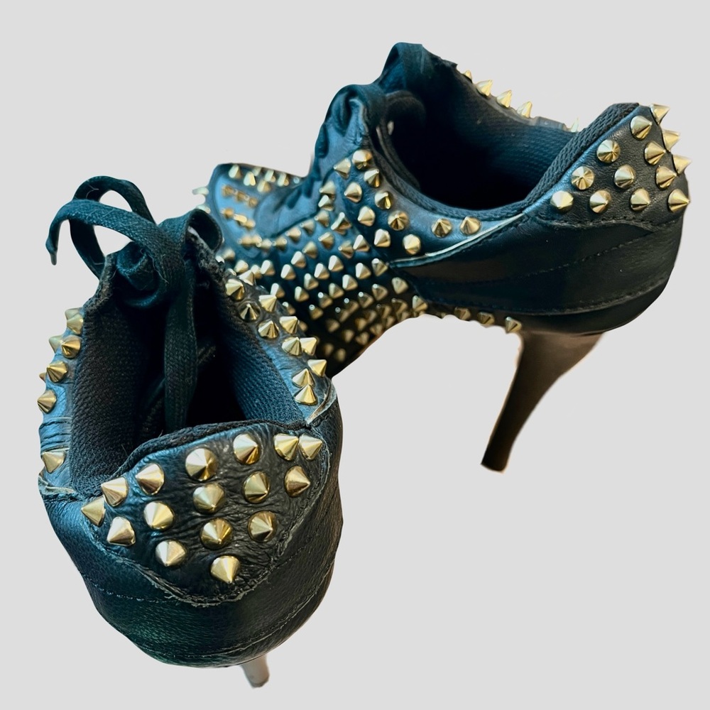 ZigiGirl NYC SpyGlass Leather 3” Platform Lace-Up Studded 7” Stilettos Sz 8.5 - Picture 2 of 10